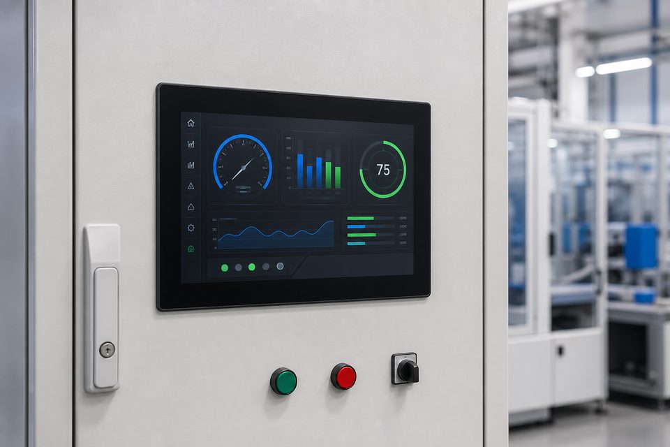 Panel táctil HMI integrado en gabinete de control